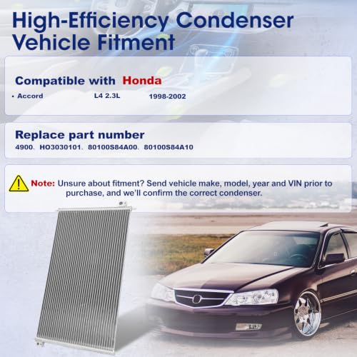 Image of Air Conditioning A /C Condenser Compatible with Honda Accord 1998-2002 L4 2.3L # 4900, HO3030101, 80100S84A00, 80100S84A10