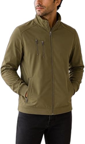 Mens Olive Fleece Double Chest Zip Jacket