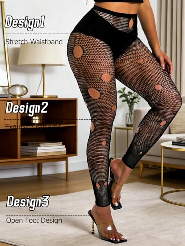 Image of Buitifo Women Sexy Tights Fishnet Opening Leggings Lingerie Pants | Stripe Pantihose Sheer Mesh Bikini Cover Up Cute for Outfits One Size