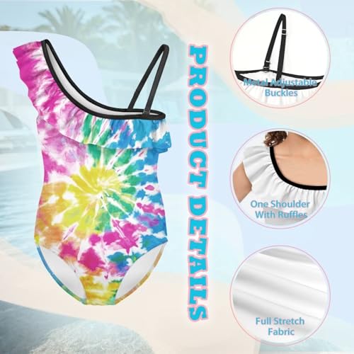 Image of Girls One Piece Swimsuit Ruffled Halter Bathing Suit with Adjustable Strap Beach Sport Swimwear for 3-14 Years