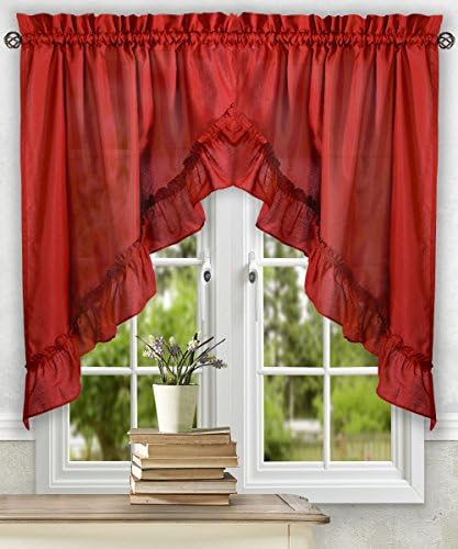 Ellis Curtain Stacey 60-by-38 Inch Ruffled Swag Curtain (Red)