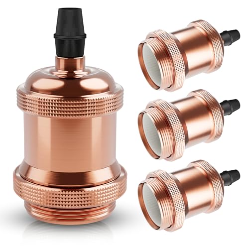 DiCUNO Vintage E27 douille de lampe, Edison retro suspension lampe, Solide céramique adaptateur, 4 Pièces or rose socket