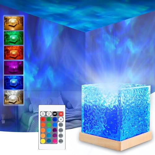 TGYWCHY Ocean Wave Projector Lamp,Northern Lights Aurora Projector Light,16 Colors Gradual Rotating Flame Water Lamp，Cube Night Light with Remote Control for Living Room Bedroom Decor Hotel, etc