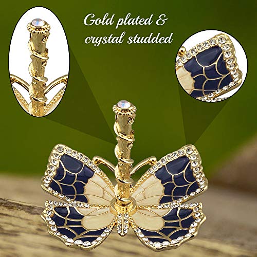 Gift For Mom Prime Delivery - Blue Enamel And Gold Plated Butterfly Jewelry Stand Organizer Ring Holder For Women Embellished With Crystals Beautiful Gift For Mother's Day Birthday Anniversary Matashi #TOP4