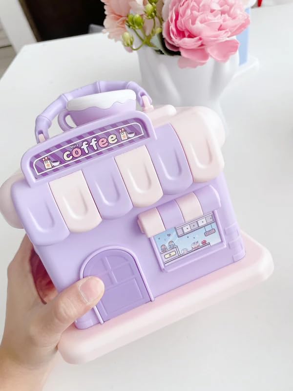 Image of Money Saving Bank with Coin Slot / /Creative Cartoon Design Money Bank / /Plastic Piggy Bank for Boys & Girls (Pack of 1) (Coffee Shop - Purple)