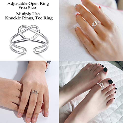 Sllaiss 925 Sterling Silver Celtic Knot Rings For Women Vintage Heart Love Knot Knuckle Rings Adjustable Open Toe Ring Stackable Ring Size 5-9 #TOP1