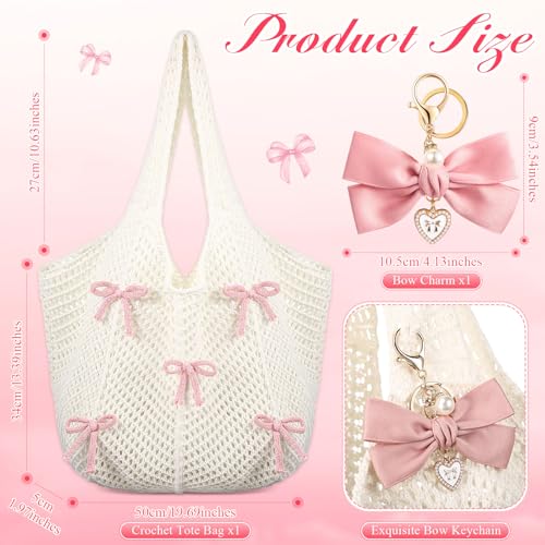 Bolso Tote Abbylike Bow para mujer con charm y tejido boho miniatura 4
