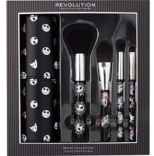 M R Makeup Revolution Nightmare Before Christmas Makeup Brush Set! Includes Powder Brush,Flat Brush,Eyeshadow Blending Brush And Eyebrow Brush! The Nightmare Before Christmas Inspired Makeup Brushes!