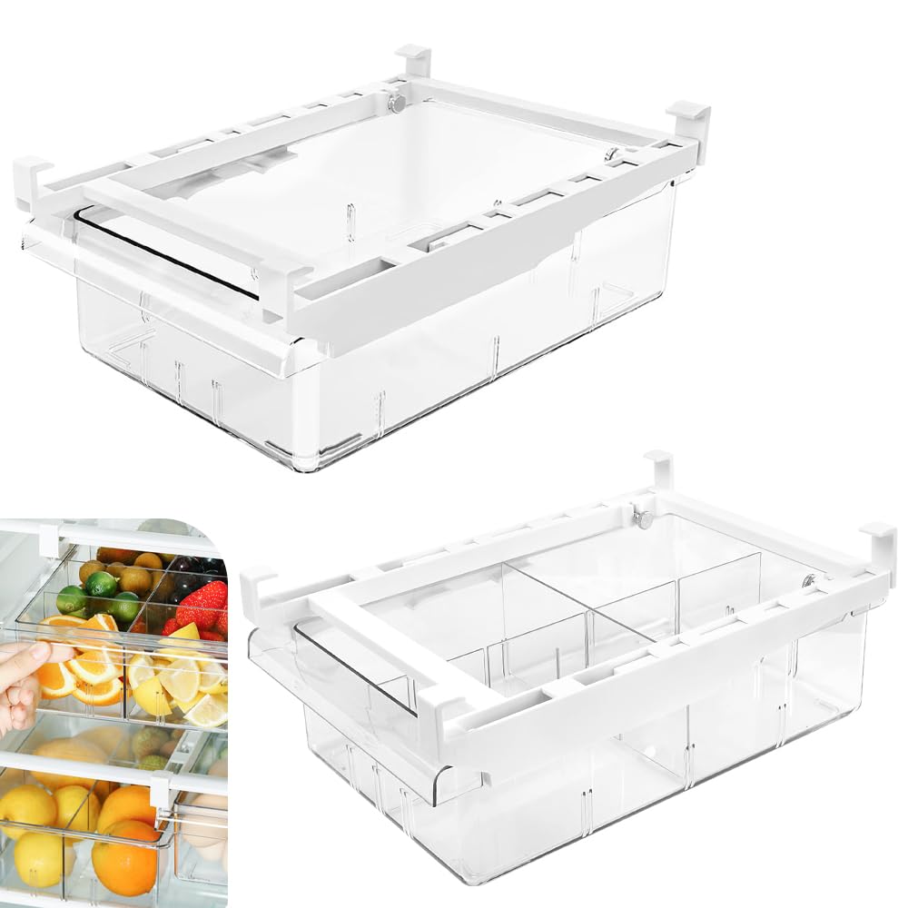 CAREDGO 2 Stück Kühlschrank-Organizer, Aufbewahrungsbox für Kühlschrank, 2 Stile, Schublade, Kühlschrank, Aufbewahrung, transparent, für Obst und Gemüse