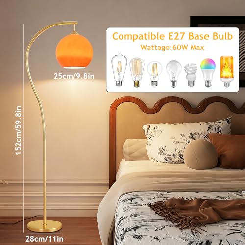 KlkrzJwy Arc Floor Lamp for Living Room Mid Century Modern Floor Lamps with Adjustable Orange Glass Shade Mushroom Tall Standing Lamp Gold Pole Tall Lamp for Home Office Bedroom (Bulb Included) - Image 5