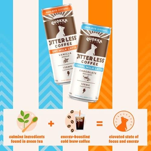 Quokka Brew Jitter-Less Coffee - Healthy Organic, Vegan, Ready To Drink, 8.4Oz Canned Cold Brew - Low Calorie, Low Sugar, Dairy-Free Beverage - Ginseng, L-Theanine (Chocolate Cereal Milk Latte, 12 Pack) #TOP4