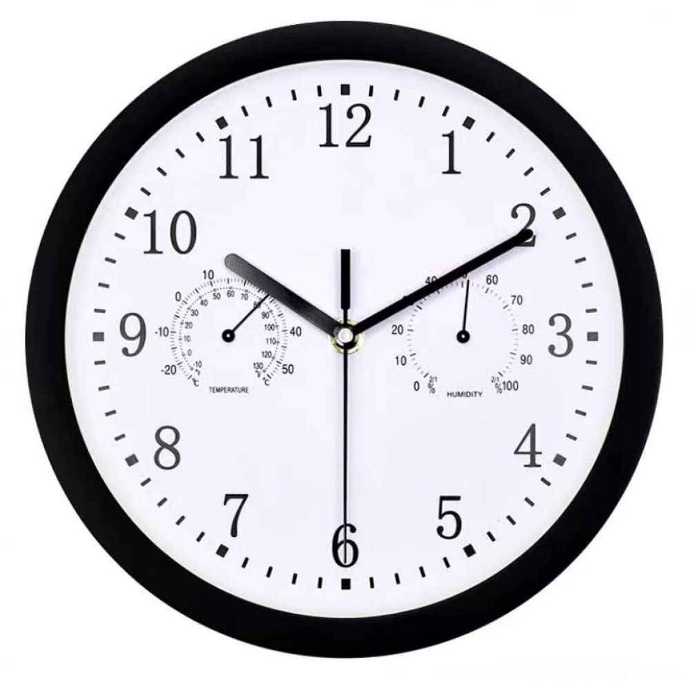 Lwlylchbm Black Outdoor Garden Wall Clock, 10 Inch Large Mute Garden Clock With Thermometer And Hygrometer Indoor Outdoor Clock Outdoor Outdoor Clock