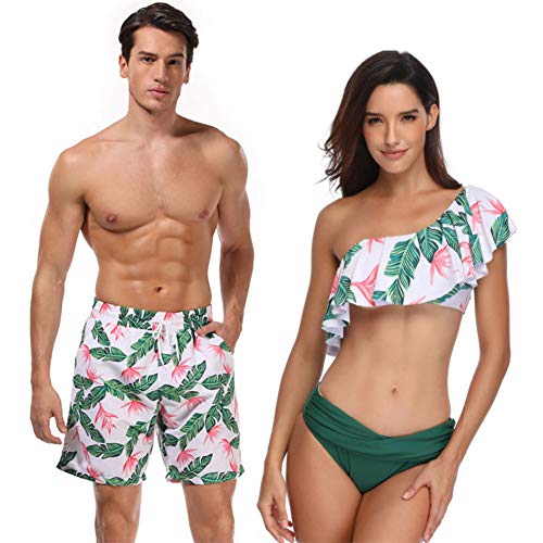 Green Tropical Plant Couples Matching Swimsuit Bikini 2 Piece Set Beach Bathing Swimwear