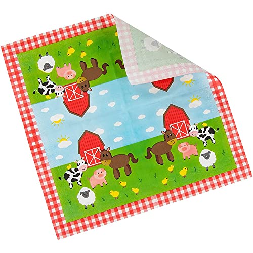 Cocktail Napkins - 150-Pack Luncheon Napkins, Disposable Paper Napkins Farm Animals Party Supplies For Kids Birthdays, 2-Ply, Unfolded 13 X 13 Inches, Folded 6.5 X 6.5 Inches #TOP4