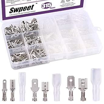 Swpeet 315Pcs 2.8/4.8/6.3mm Male and Female Spade Quick Connectors Wire Crimp Terminal Block with Insulating Sleeve Assortment Kit Perfect for Electrical Wiring Car Audio Speaker