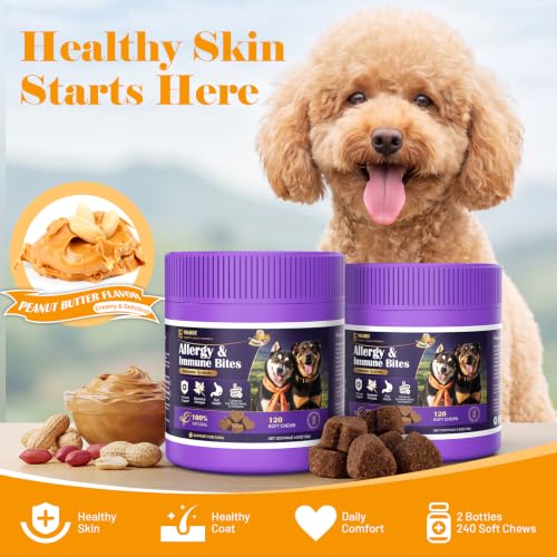 MKHRT Dog Allergy Chews for Dogs - Skin & Coat, Digestive Health & Immune Support, Peanut Butter Flavor, 2 Bottles, 240 Soft Chews — view 2