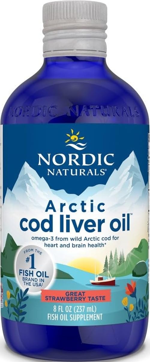 Nordic Naturals Arctic Cod Liver Oil, Strawberry - 8 oz - 1060 mg Total Omega-3s with EPA & DHA - Heart & Brain Health, Healthy Immunity, Overall Wellness - Non-GMO - 48 Servings Strawberry 8 Fl Oz (Pack of 1)