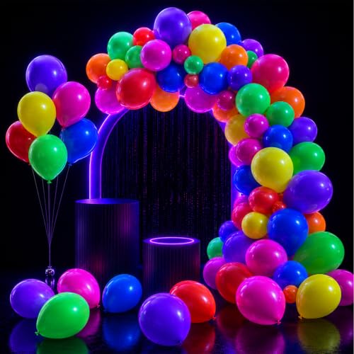 100 Stück UV Neon Luftballons Neon Glüh Party Luftballons UV Schwarzlicht Luftballon leuchten im Dunkeln für Geburtstagsdekorationen Leuchtende Party Zubehör