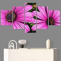 SIGNWIN 5 Panel Canvas Wall Art Pink Daisy for Home Decorations Ready to Hang - 60