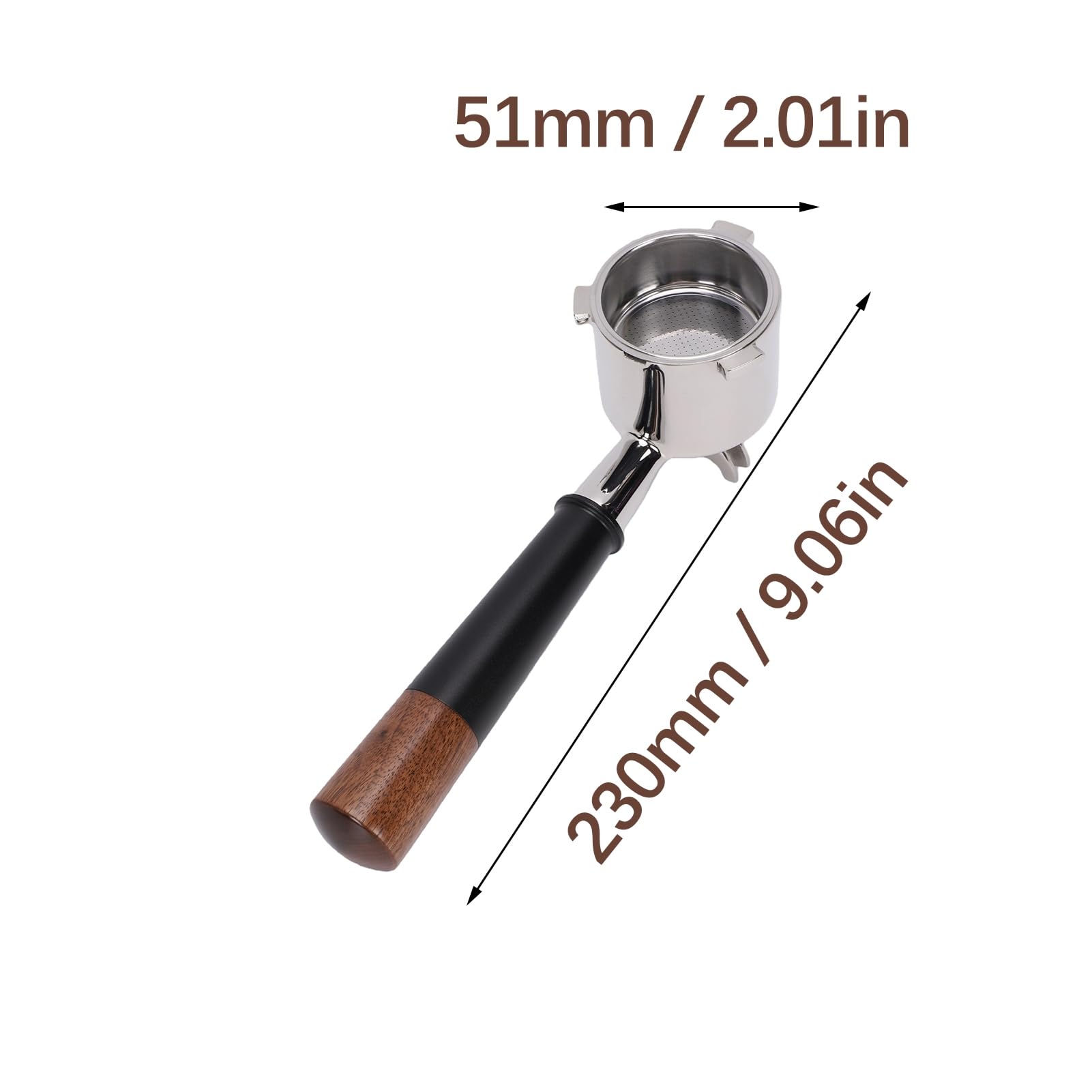 RIZGHWOY Portafiltro Macchina caffè, Filtro caffè 51 Mm 3 Orecchie | Manico in Legno di Noce, Acciaio Inox 304, Compatibile con EC9155, EC9255