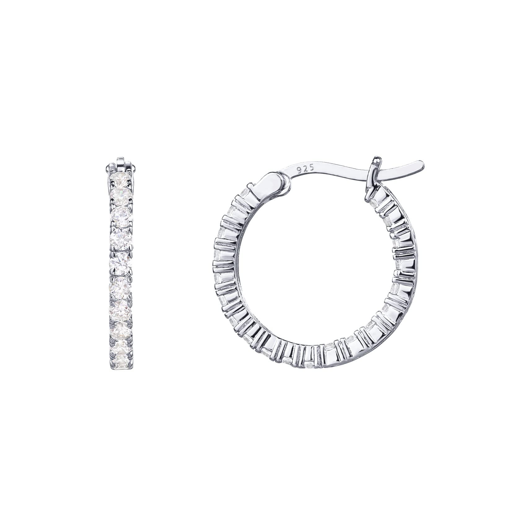 PAVOI 14K Gold Plated 925 Sterling Silver Post Cubic Zirconia Hoop Earrings for Women | Elegant Inside Out CZ Stone Hoop Earrings: 14K Gold Plated 20 Millimeters White Gold