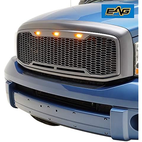 EAG Replacement Upper ABS Grille LED Grill with Amber LED Lights - Charcoal Gray Fit for 06-08 Ram 1500/06-09 Ram 2500/3500 Cover