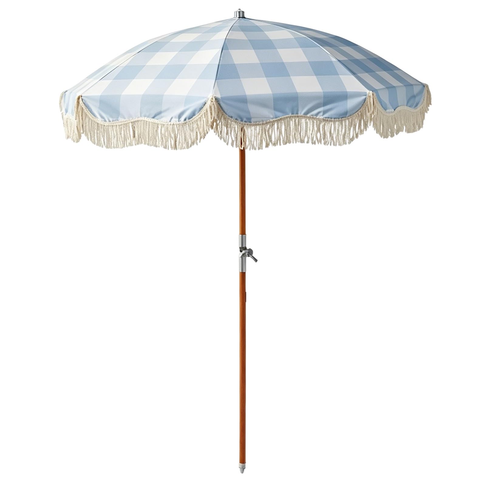 200 cm Parasol Plażowy Boho z Frędzlami, Parasol Przeciwsłoneczny z Pochylanym Drewnianym Drążkiem do Ogrodu, na Podwórko, na Basen