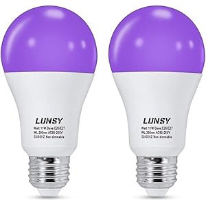 LUNSY 11 W blacklight gloeilamp, 2 stuks uv-lamp E27 gloeilamp, 385-400 nm UV LED-lamp, zwarte peer partylicht lamp voor bodypaint kinderverjaardag Halloween party disco club
