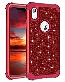 LONTECT Compatible iPhone Xr 2018 Case Glitter Sparkle Bling Heavy Duty Hybrid Sturdy Armor Defender High Impact Shockproof Protective Cover Case for Apple iPhone Xr 6.1 LCD Display, Shiny Red