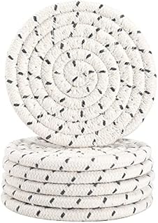 Coasters for Drinks, Vintage Woven Coasters for Table Protection, Water Absorbent Coaster Set, Handmade Braided Fabric Coasters Heat-Resistant (Dark Grey, Light Grey, Beige, 6)