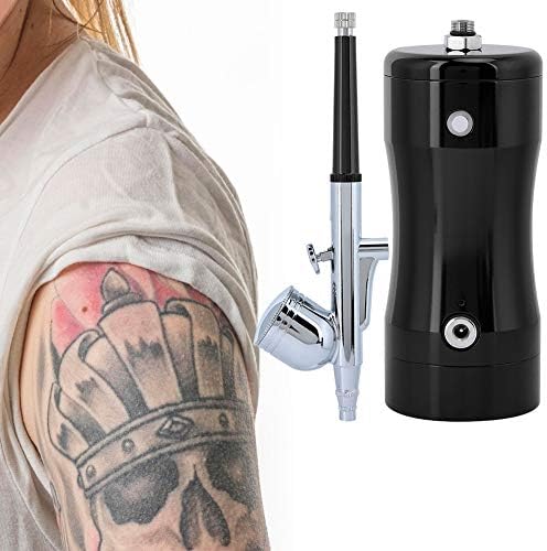 Airbrush Gun Paint Sprayer, G12 Pump 0.3mm Mini 7CC Airbrush Compressor Kit + Cleaning Tool Craft Paint Art Spray Gun Set Tools for Inkjet Painted Nail Art Tattoo Hobby Model(Black)