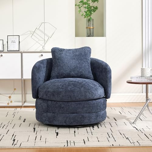 Sillón Redondo Giratorio Chenille Azul miniatura 3