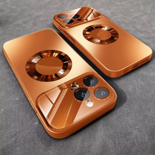 Étui de luxe en verre iPhone 14 Pro Max orange antichoc