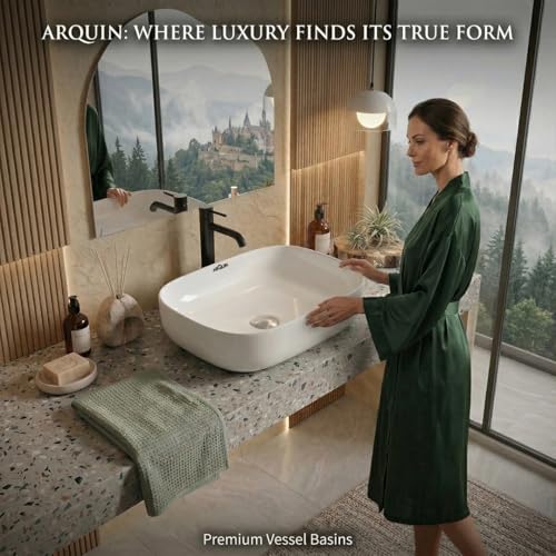 Image of ARQUIN ARQUIN Wash Basin for Bathroom Table Top Washbasin, Countertop Basin | Ceramic Washbasin Bathroom,Hotel | Living Room | Office Vanity Wash Basin (19.29x 15.35x5.12 Inch)