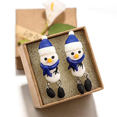 Preisvergleich Produktbild Muzhili3 Damen-Ohrringe, niedlicher Schneemann, blauer Schal, Weihnachten, Ton Ohrstecker, Schmuck Blau