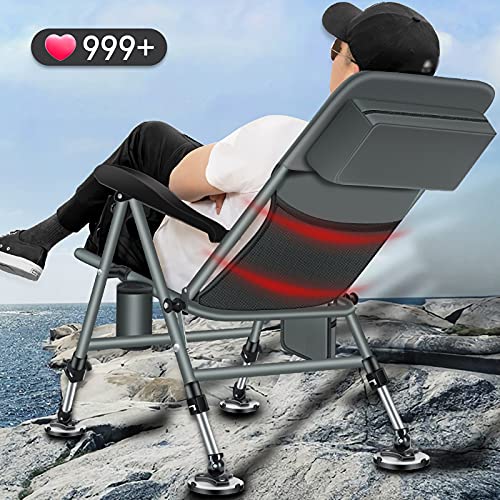 Portable Beach Chair Vissen Stoel Multifunctionele Wilde vouwende fauteuil met kussen for reizen Camping Beach All-Terrain Chaise Lounge Seat Folding Chairs (Color : Gray with fishing chair bag) - Image 4