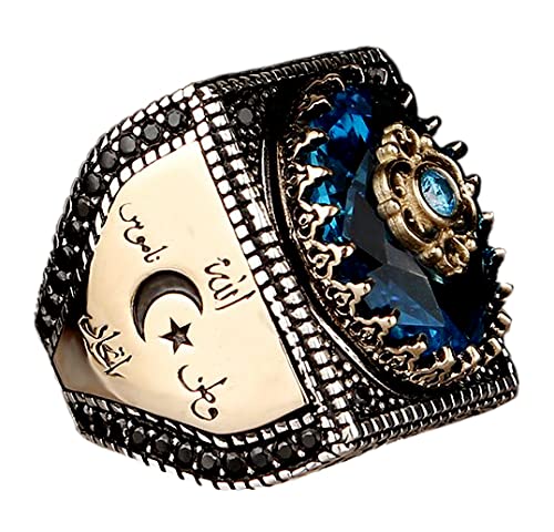 Falcon Jewelry Muslim Ring, Islamic Ring, Arabic Ring, Sterling Silver Ring, Star and Crescent Ring