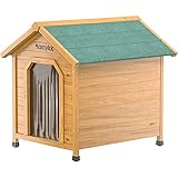 Homykic Outdoor Dog House Wooden, Pet Fir Wood Kennel Log Cabin Doghouse Insulated Elevated Shelter Weatherproof with Door Flap, Raised Floor, for Cat Rabbit, 29.5x36x34 Inch, Large