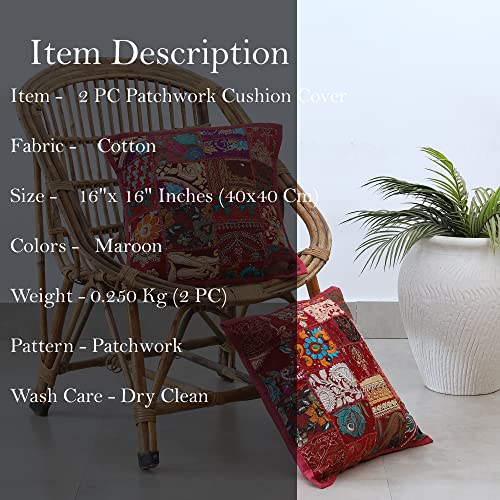 Image of Ravaiyaa - Attitude is everything Set Of 2 PC Home Sofa Decor Cotton Cushion Cover, Handmade Khambadiya Patchwork Pillow Case, Embroidery Cushions
