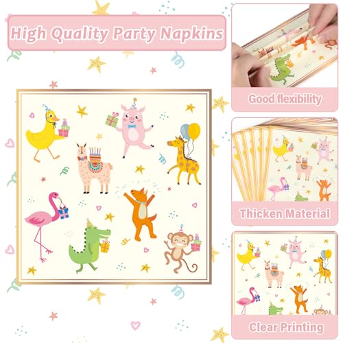 Image of Qyeahkj 100PCS Party Animal Plates and Napkins Party Supplies Happy Birthday Parade Tableware Set Faint Yellow Birthday Decorations Favor Dinner Plates for Animal Party Celebrations Serves 25