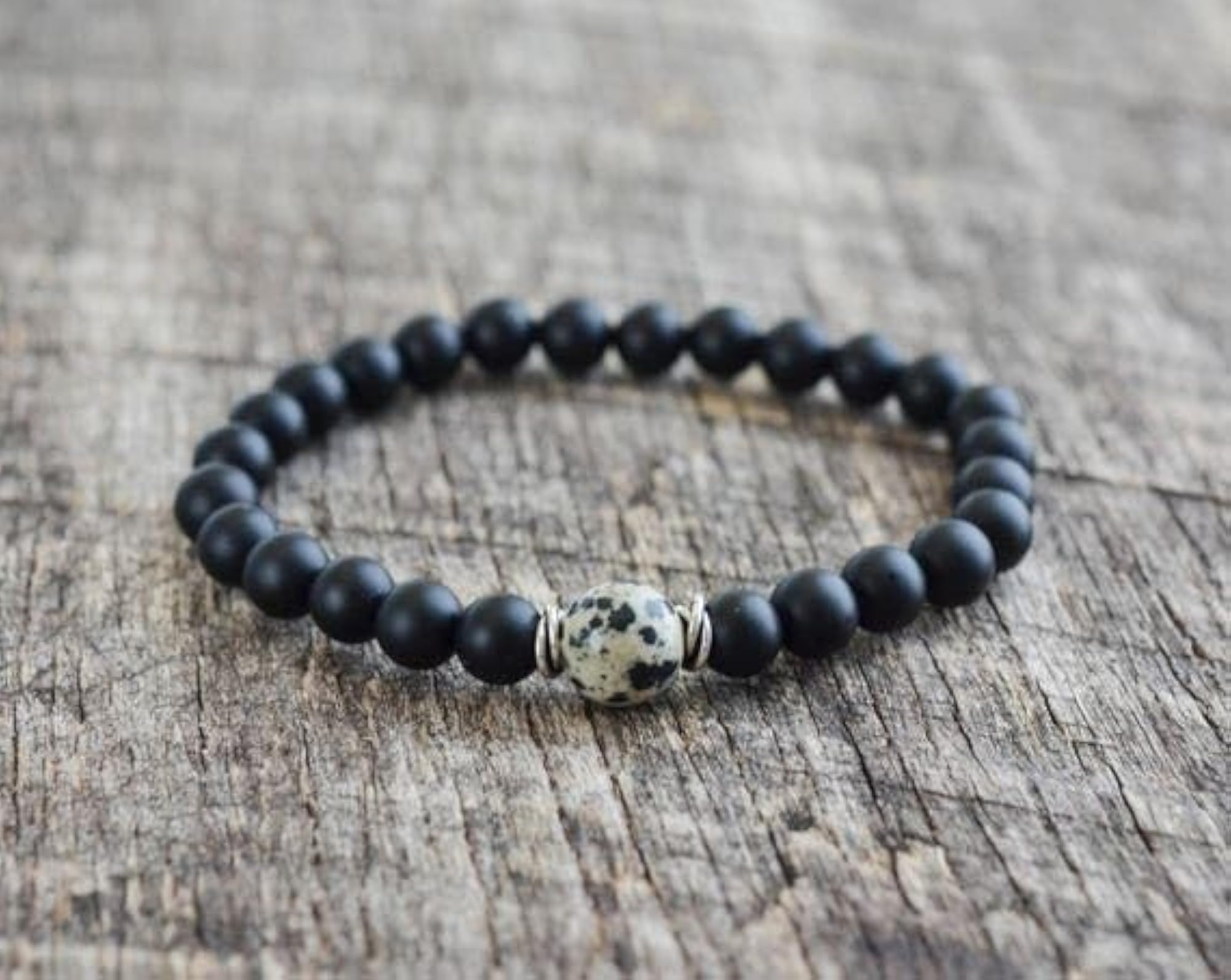 Natural Matte Onyx & Dalmatian Jasper 8mm Stretchable Bracelet, Unisex
