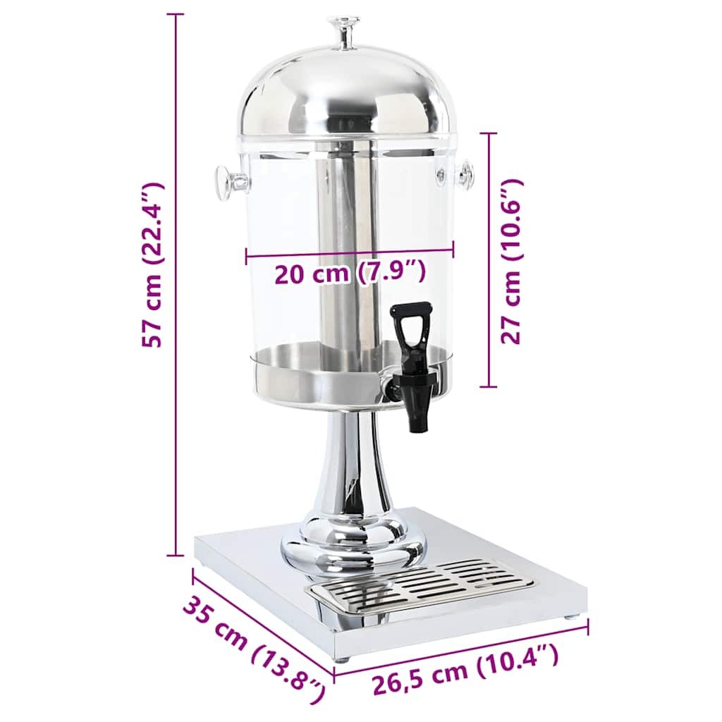Dispenser di bevande in acciaio inox da 8 litri, con scomparto per ghiaccio e vaschetta antigoccia, ideale per buffet, feste, barbecue, cucina, sala da pranzo, bar e catering