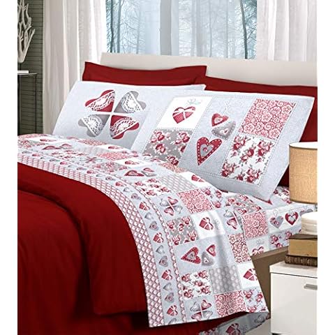 Juego de sábanas de algodón con corazones y fundas para almohada Cover