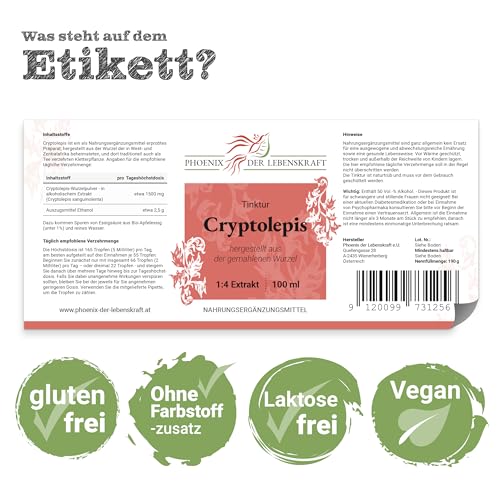 Cryptolepis Tinktur 100ml | Cryptolepis sanguinolenta Tropfen (1:4 Extrakt) | Top Premium Qualität aus Österreich | Veganes Nahrungsergänzungsmittel ohne Zusatzstoffe | Gelber Wurmfarn, Kryptolepis