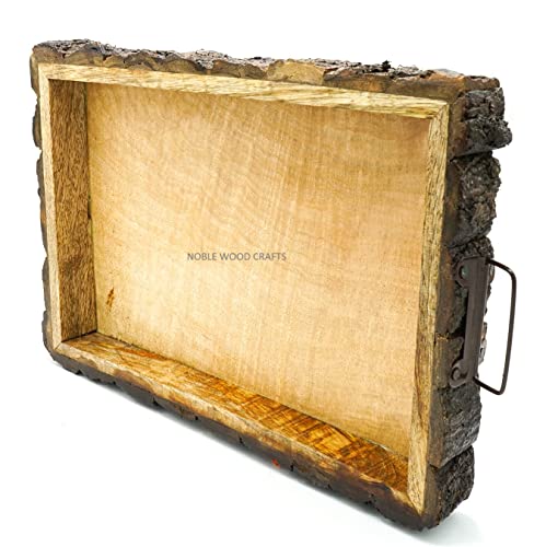 Image of Sheesham Wooden Tray, Nested Handmade & Handcrafted Rectangular Serving Platter - Size (37 x 25 x 4.5 cm) (Wooden Tray, Nested Handmade)