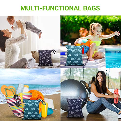 Wet Bag For Cloth Diapers Waterproof Reusable Bags With Two Zippered Pockets Whale Wet Dry Bag Travel Beach Pool Yoga Gym Bag For Pump Swimsuits Wet Clothes 2 Pcs #TOP1