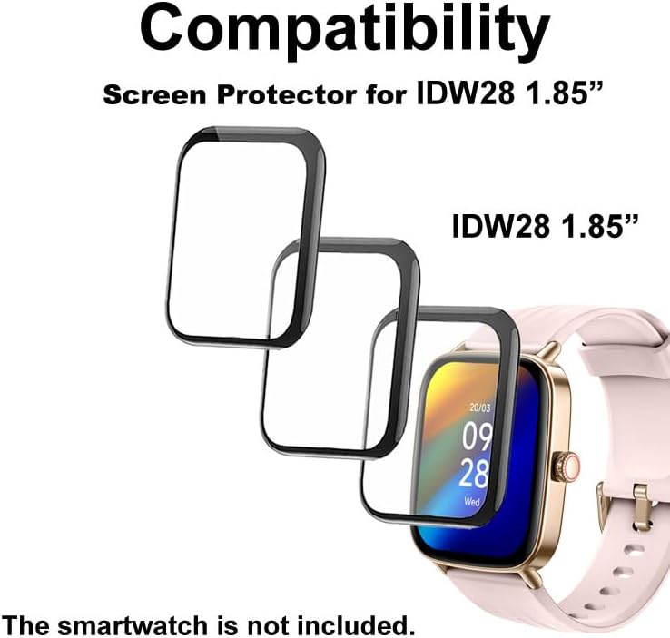 3D Screen Protector Compatible with Yoever aeac Tensky SOUYIE IDW28 1.85 inches Fitness Tracker Smart Watch, PMMA Material, Anti-shatter, Full Coverage, with Non-slip Pad sticker, 3-PACK image 4
