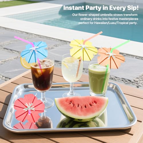 WELLFAR Fun Umbrella Drink Straws, Tropical Cocktail Straws with Mini Umbrella, Tiki & Hawaiian Party Decorations, Colorful Parasol Straw for Margarita, Pina Colada, Mojito, Summer Beverages. 50 PCS