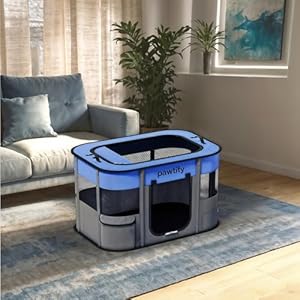 Foldable Dog Playpen for Indoor and Outdoor Use – Portable Pet Pen with Soft Sides, Large Crate for Big, Large Dogs, Cats, Animals – includes Carry Case and Travel Bowl (Large)