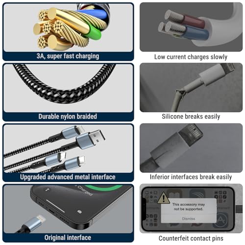 Image of COSTAR 2 Pack 60W 3-in-1 Multi Fast Charging Cable - 3A Nylon Braided 1.5M Cable with Type-C & Micro USB for iPhone, iPad, Samsung, OnePlus, Xiaomi, Oppo, Vivo, Android & Car Charging